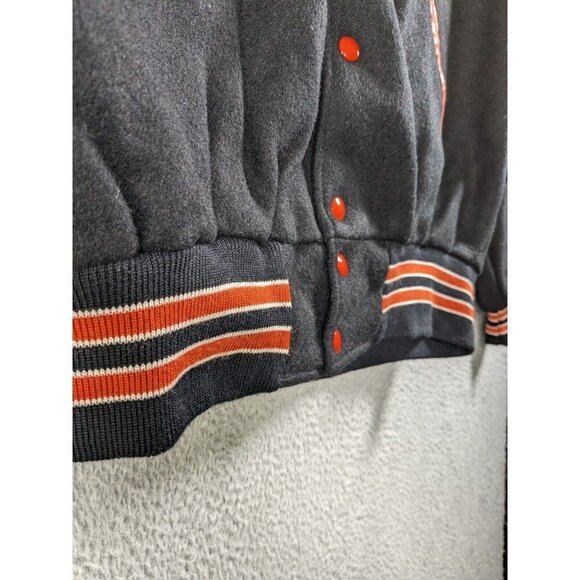 Vintage Holloway College Jacket Medium Letterman Wool Leather Blank Black Orange - Picture 10 of 12